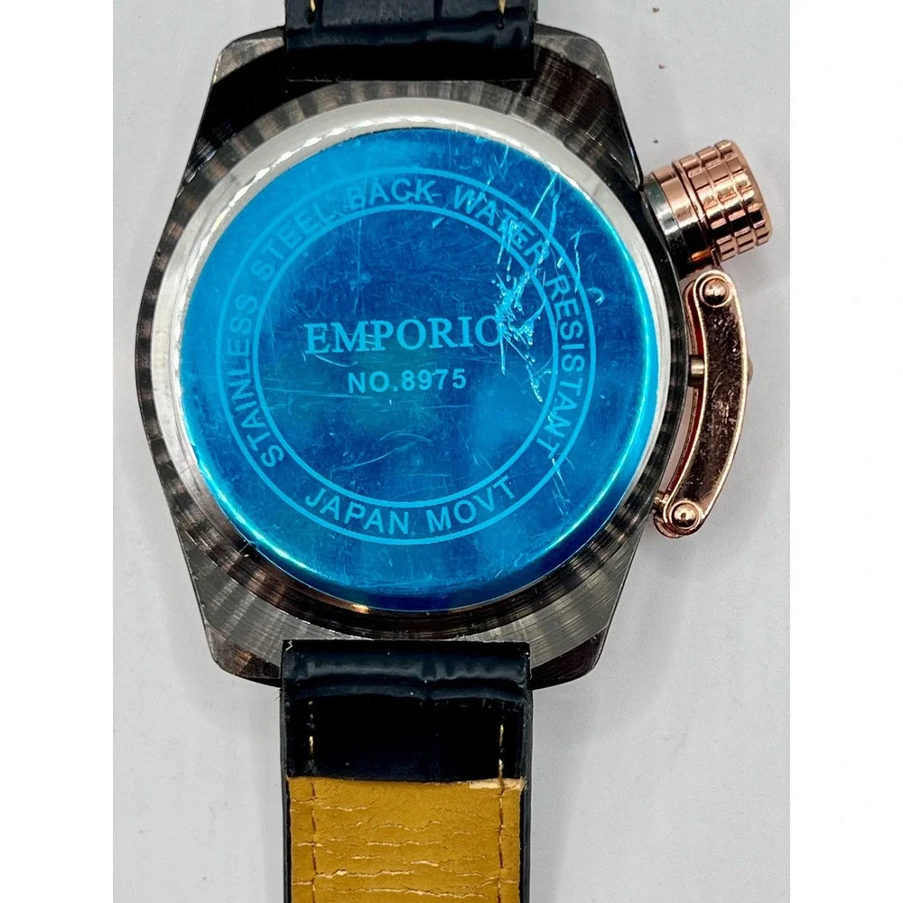 NWOT Emporio Watch NO.8975 Black/Rose Gold New Chronograph Canteen Crown